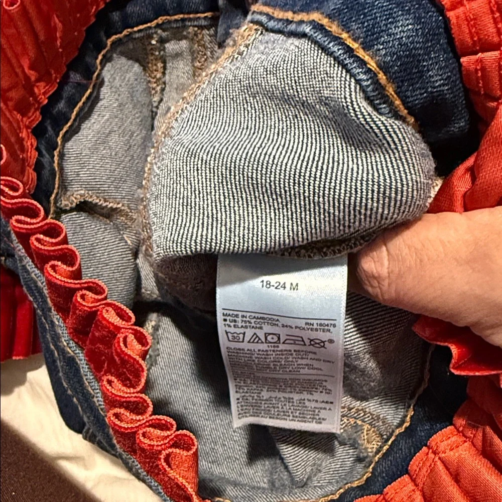 Urban Charlee Girls‎ Denim Jacket w/Red Velour Ruffle Hem & Horse Embroidery
